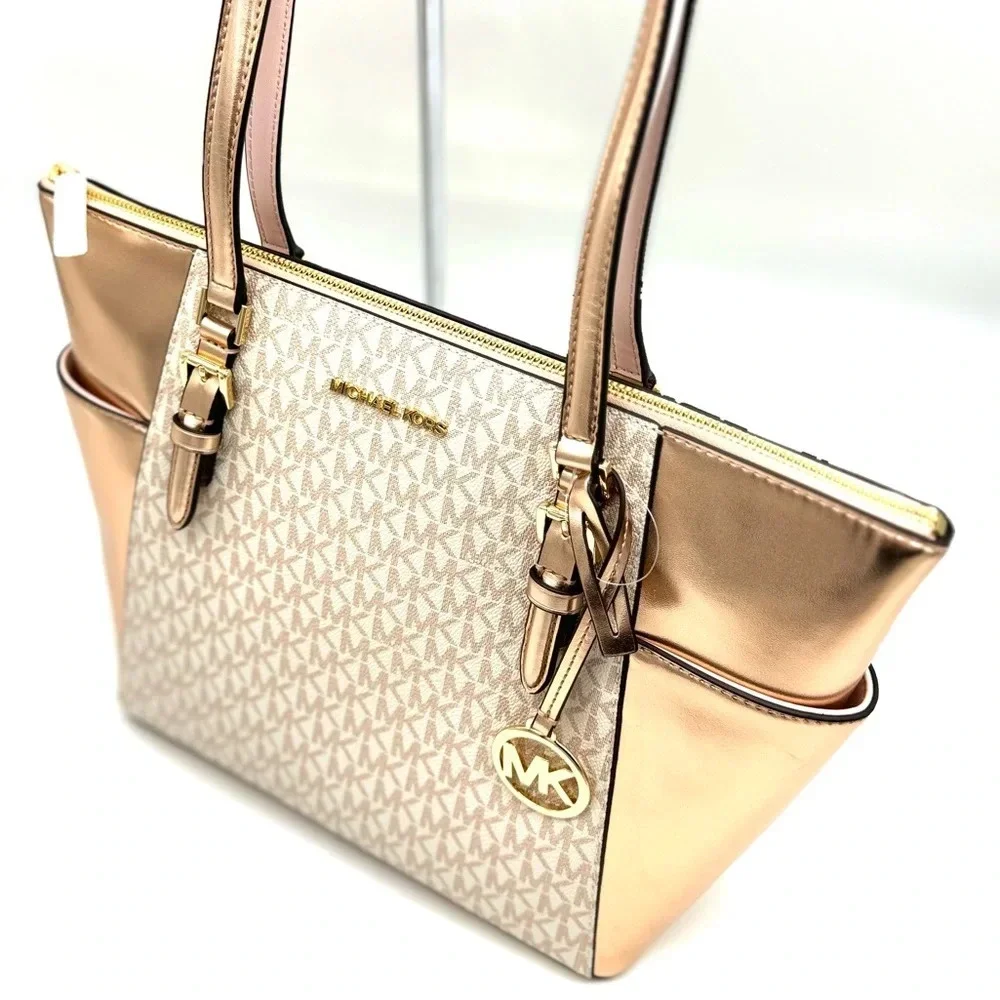 Michael Kors Large Charlotte TZ Tote Bag Rose Gold (NWT)